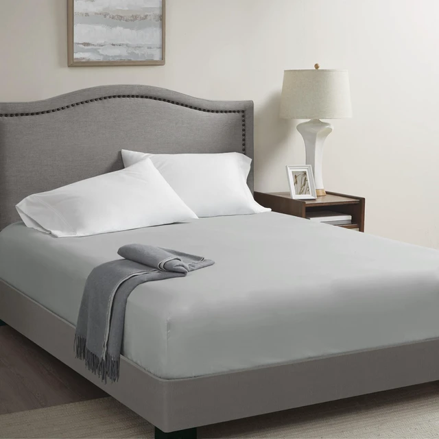 Alt view image 2 of 6 - Twin Microfiber Coolmax Solid Fitted Sheet, Grey, Polyester, Sheets Pillowcases