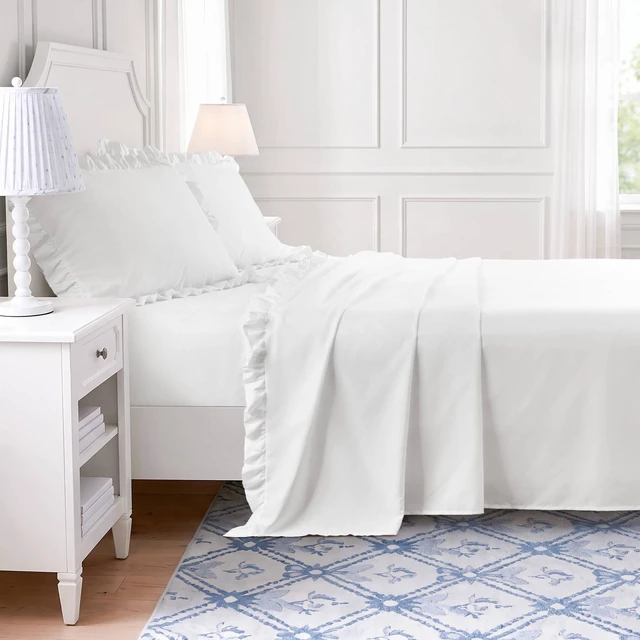 Alt view image 5 of 7 - Cal King Solid Ruffled Hem Sheets, Bright, White, Microfiber, Sheets Pillowcases