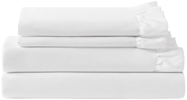 Alt view image 2 of 7 - Cal King Solid Ruffled Hem Sheets, Bright, White, Microfiber, Sheets Pillowcases