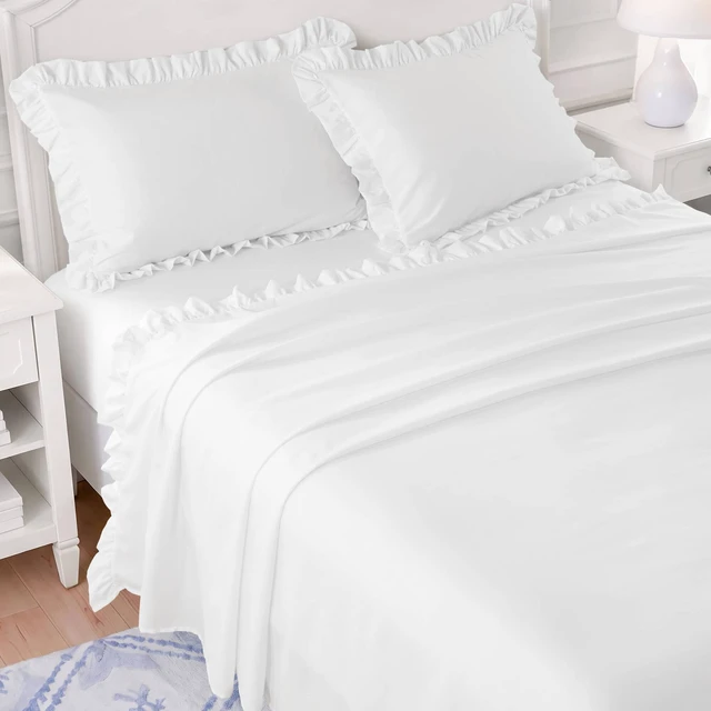 Alt view image 3 of 7 - Cal King Solid Ruffled Hem Sheets, Bright, White, Microfiber, Sheets Pillowcases