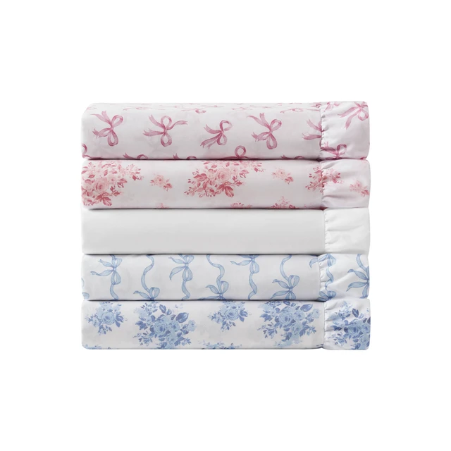 Alt view image 4 of 7 - Full Print Ruffled Hem Sheets, Bow, Pink, Microfiber, Sheets Pillowcases