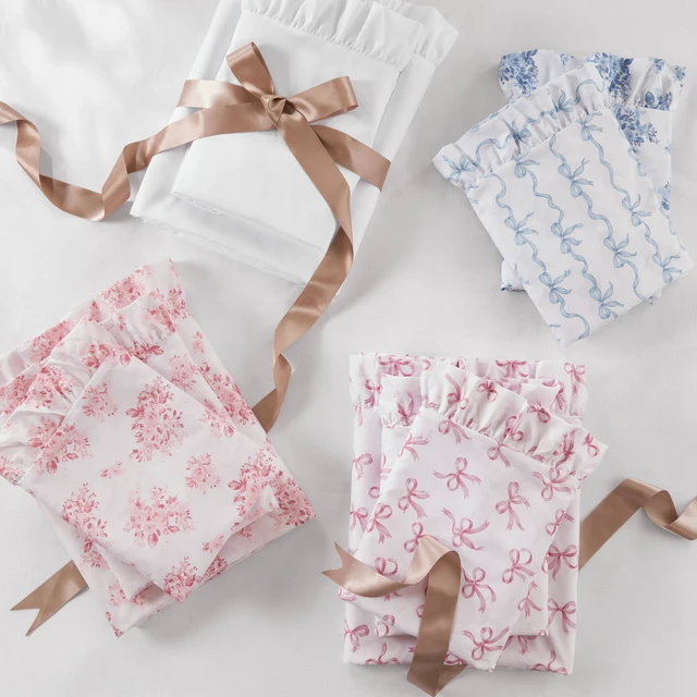 Alt view image 5 of 7 - Queen Print Ruffled Hem Sheets, Floral, Pink, Microfiber, Sheets Pillowcases