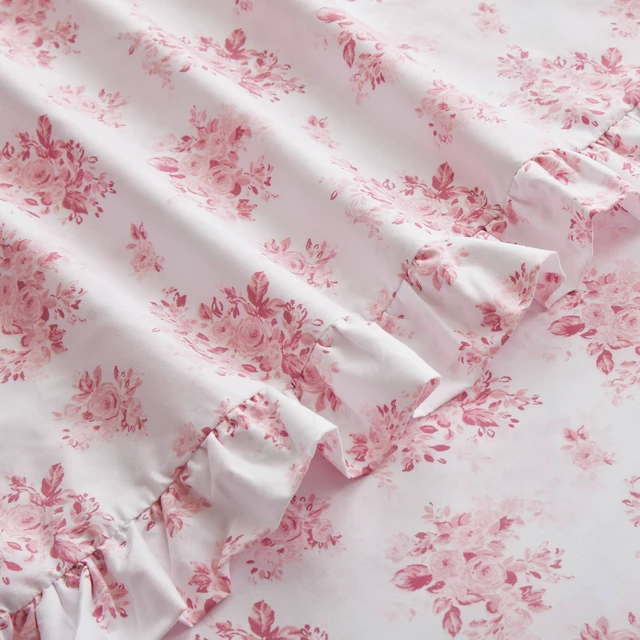 Alt view image 7 of 7 - Cal King Print Ruffled Hem Sheets, Floral, Pink, Microfiber, Sheets Pillowcases