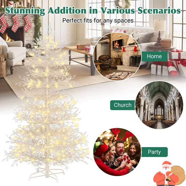 Alt view image 6 of 7 - Pre Lit Aspen Fir Artificial Christmas Tree, Hinged Xmas Tree Branch Tips LED Lights Holiday Coral Christmas for Party