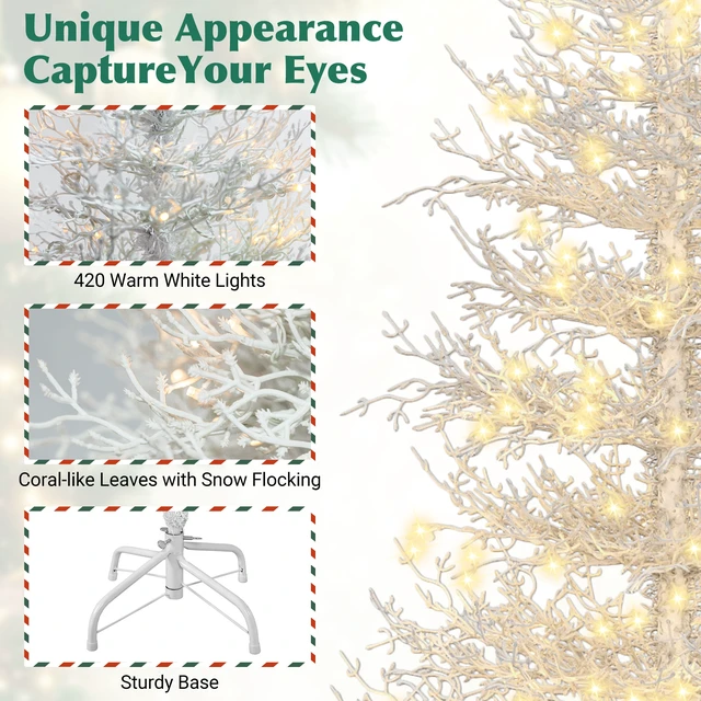 Alt view image 5 of 7 - Pre Lit Aspen Fir Artificial Christmas Tree, Hinged Xmas Tree Branch Tips LED Lights Holiday Coral Christmas for Party