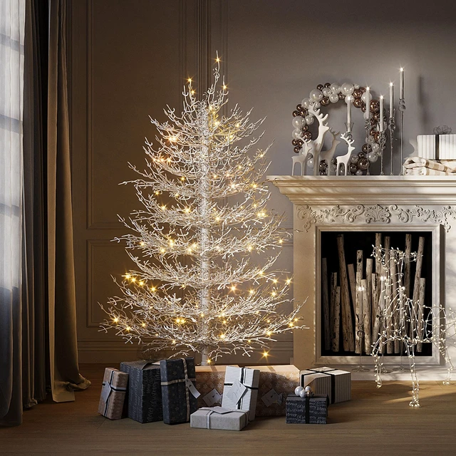 Main image of Pre Lit Aspen Fir Artificial Christmas Tree, Hinged Xmas Tree Branch Tips LED Lights Holiday Coral Christmas for Party