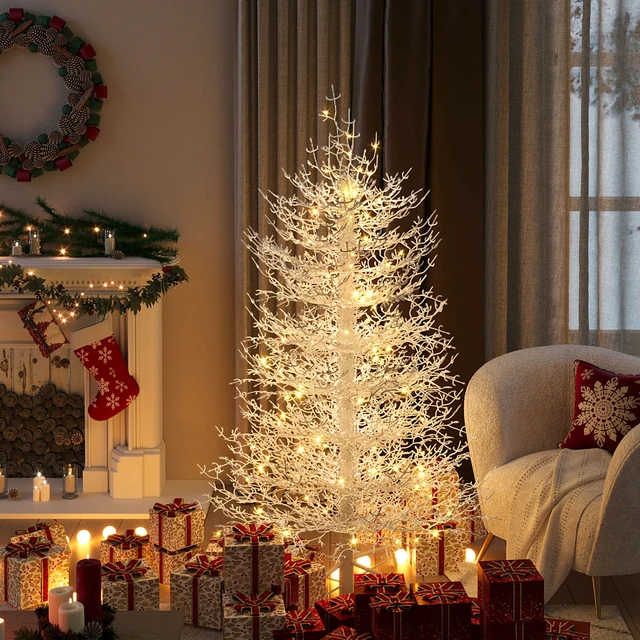 Alt view image 2 of 7 - Pre Lit Aspen Fir Artificial Christmas Tree, Hinged Xmas Tree Branch Tips LED Lights Holiday Coral Christmas for Party