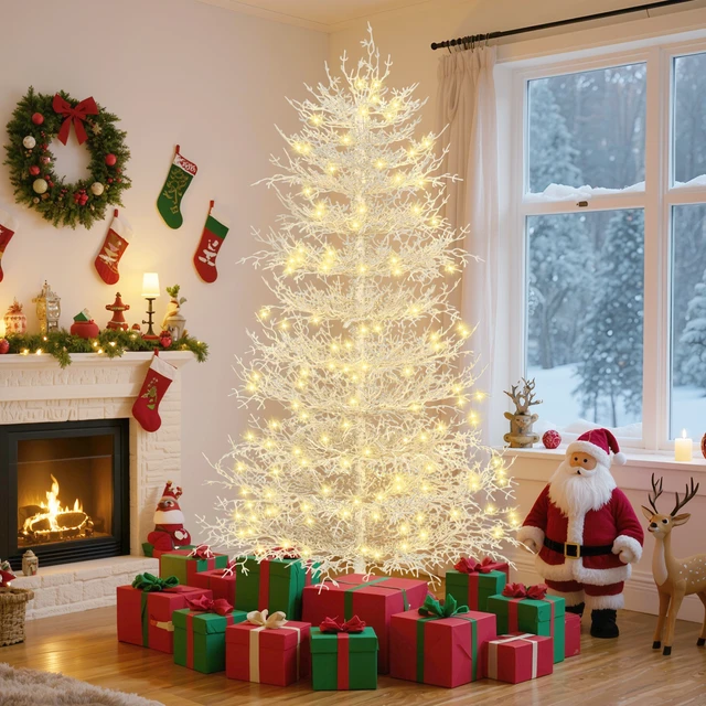 Alt view image 3 of 7 - Pre Lit Aspen Fir Artificial Christmas Tree, Hinged Xmas Tree Branch Tips LED Lights Holiday Coral Christmas for Party