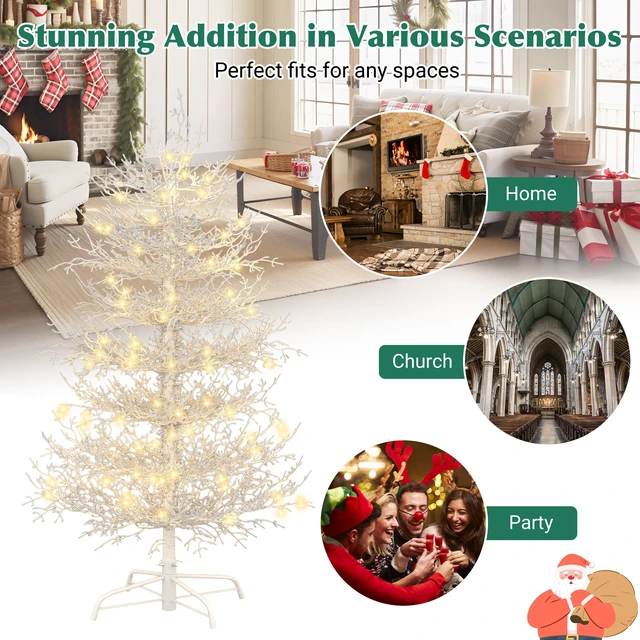 Alt view image 6 of 7 - Pre Lit Aspen Fir Artificial Christmas Tree, Hinged Xmas Tree Branch Tips LED Lights Holiday Coral Christmas for Party