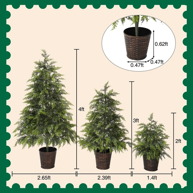 Alt view image 7 of 7 - 3 Piece Pre Lit Christmas Tree Set with Glowing Lights, Potted Base and Full Cascading Branches for Layered Holiday