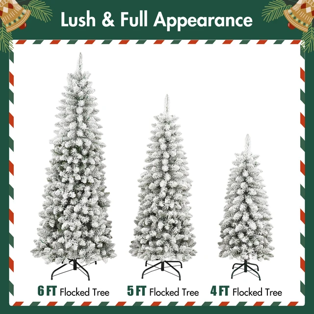 Alt view image 5 of 7 - 3 pcs Flocked Artificial Christmas Tree Set with Lights, 4 ft 5 ft 6 Christmas Snow Tree Set Decor, Green White, Vinyl