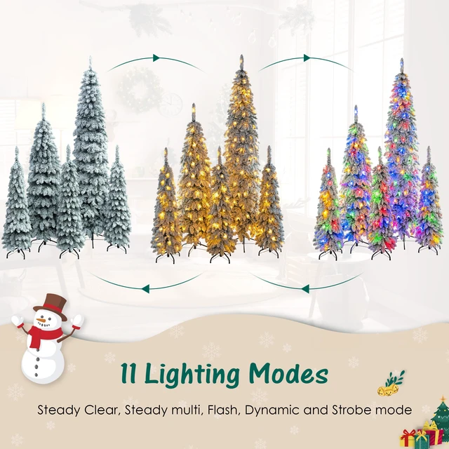 Alt view image 5 of 7 - Pre Lit Pencil Christmas Trees, Set Slim Artificial Christmas Tree with Snow Flocking Xmas Holiday Decoration Branch