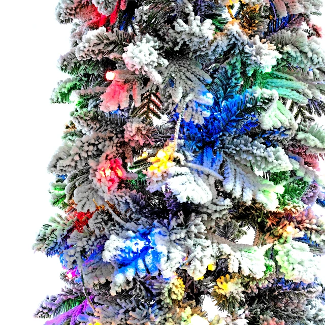 Alt view image 7 of 7 - Pre Lit Pencil Christmas Trees, Set Slim Artificial Christmas Tree with Snow Flocking Xmas Holiday Decoration Branch