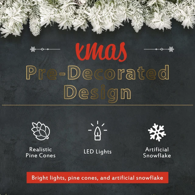 Alt view image 4 of 7 - Pre Lit Xmas Tree Artificial Christmas 4 Piece Set, Garland Wreath and Set Entrance Trees Mas with LED Lights
