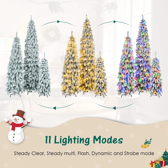 Alt view image 5 of 7 - Pre Lit Pencil Christmas Trees, Set Slim Artificial Christmas Tree with Snow Flocking Xmas Holiday Decoration Branch