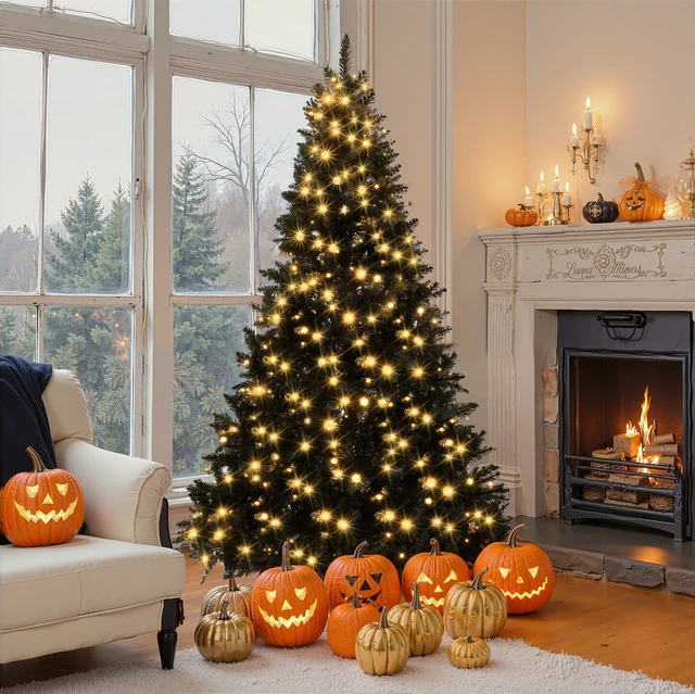 Alt view image 2 of 7 - Pre Lit Artificial Hinged Christmas Tree, Holiday Spruce Xmas Tree with Branch Tips and Color LED Changing Lights