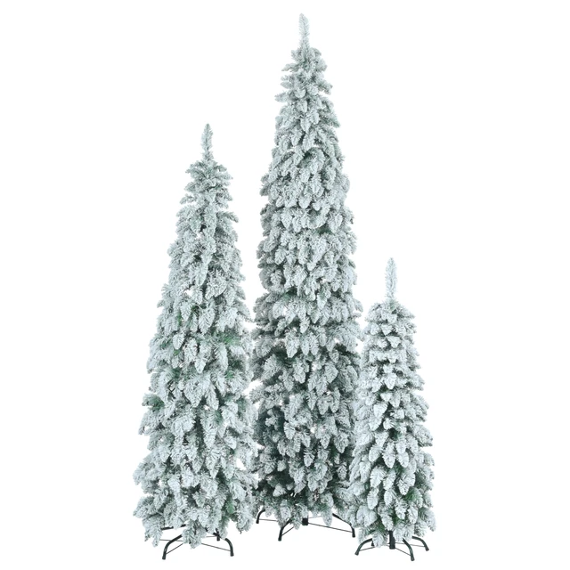 Alt view image 7 of 7 - Pre Lit Pencil Christmas Trees, Set Slim Artificial Christmas Tree with Snow Flocking Xmas Holiday Decoration Branch
