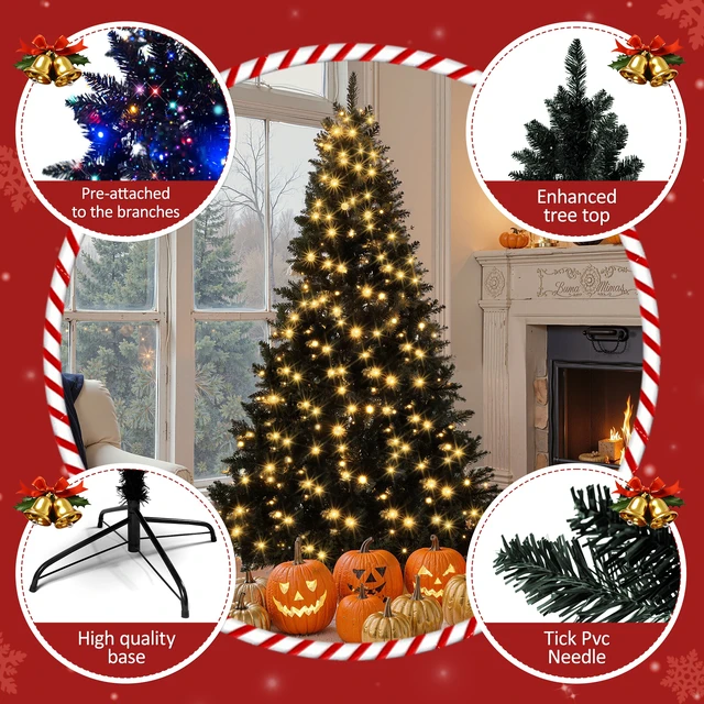 Alt view image 3 of 7 - Pre Lit Artificial Hinged Christmas Tree, Holiday Spruce Xmas Tree with Branch Tips and Color LED Changing Lights