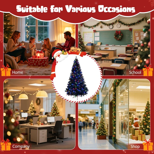 Alt view image 5 of 7 - Pre Lit Artificial Hinged Christmas Tree, Holiday Spruce Xmas Tree with Branch Tips and Color LED Changing Lights