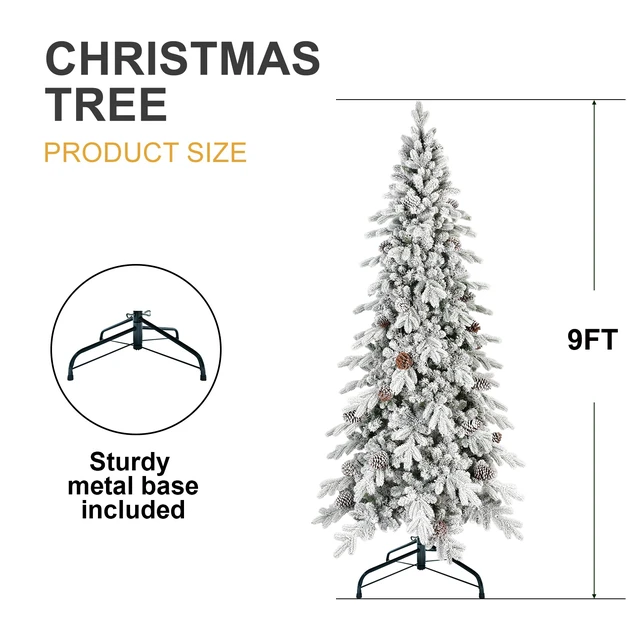 Alt view image 7 of 7 - Flocked PVC Christmas Tree with Cones 2138tips, Space Saving Design Hinged Branches Stable Metal Stand Realistic Snowy