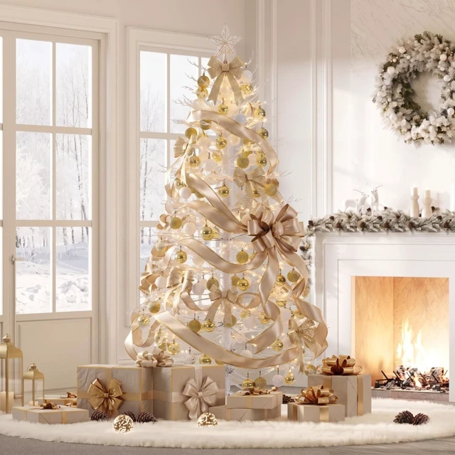 Alt view image 4 of 5 - Pre Lit Aspen Fir Artificial Christmas Tree, Hinged Xmas Tree with LED Lights and Ball Ornaments Tips Holiday