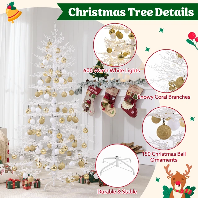 Alt view image 5 of 5 - Pre Lit Aspen Fir Artificial Christmas Tree, Hinged Xmas Tree with LED Lights and Ball Ornaments Tips Holiday