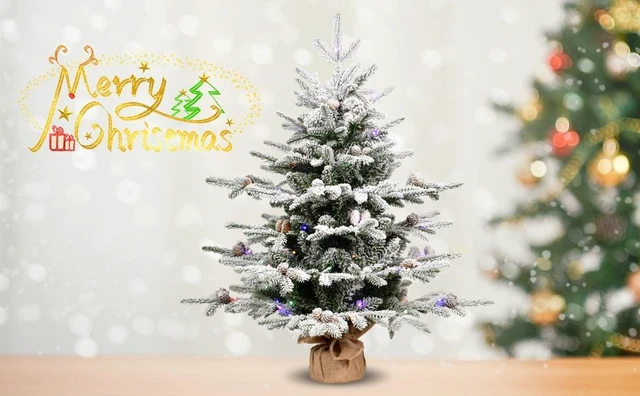 Alt view image 3 of 7 - Pre Lit Flocked Christmas Tree, Artificial Tree with Dual Color LED Lights Cones Tips 31 Inch Bottom Diameter Burlap