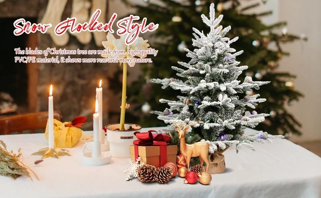 Alt view image 4 of 7 - Pre Lit Flocked Christmas Tree, Artificial Tree with Dual Color LED Lights Cones Tips 31 Inch Bottom Diameter Burlap