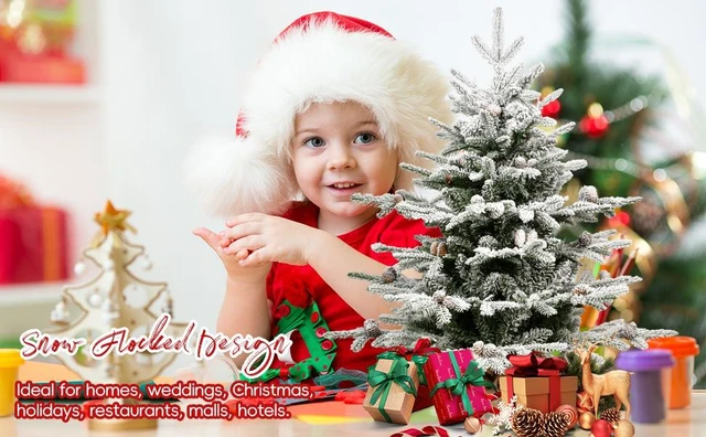 Alt view image 6 of 7 - Pre Lit Flocked Christmas Tree, Artificial Tree with Dual Color LED Lights Cones Tips 31 Inch Bottom Diameter Burlap