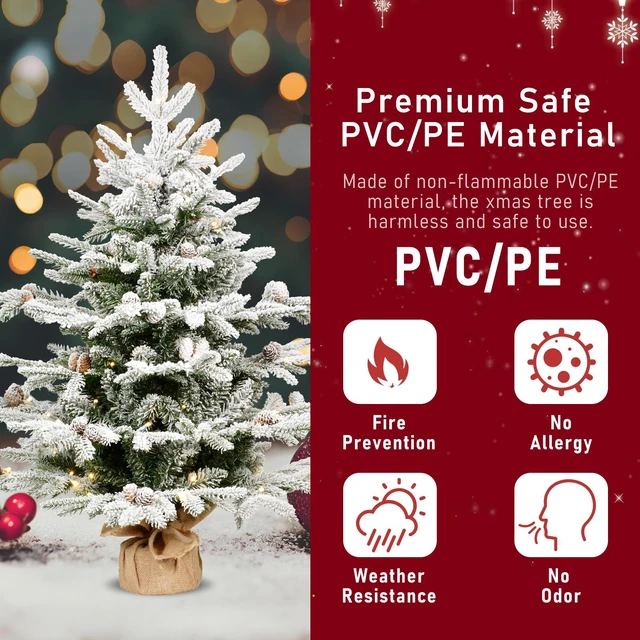 Alt view image 7 of 7 - Pre Lit Flocked Christmas Tree, Artificial Tree with Dual Color LED Lights Cones Tips 31 Inch Bottom Diameter Burlap