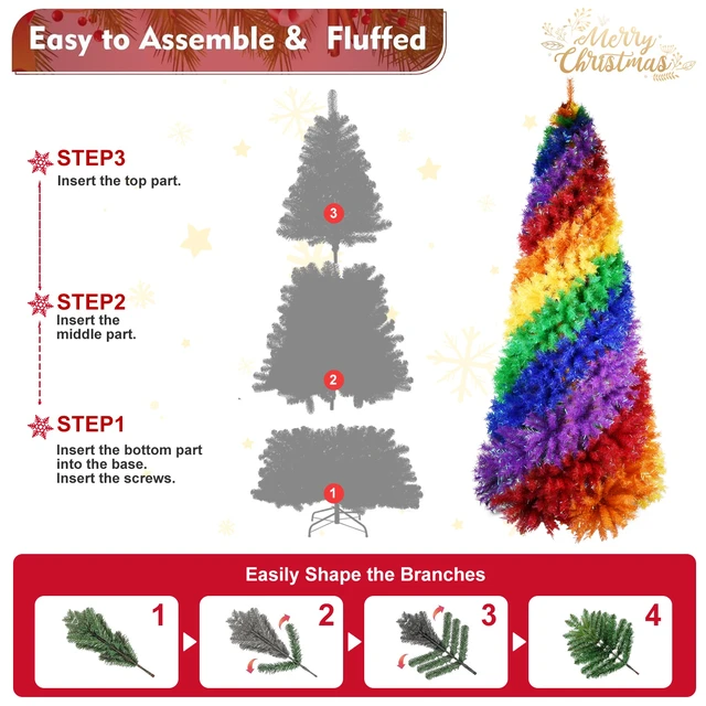 Alt view image 2 of 7 - 5 ft Rainbow Spiral Christmas Tree, 942tips Colorful PVC Artificial Holiday Tree with Unique Spiral Design Full