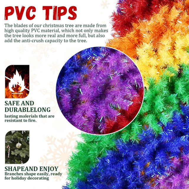Alt view image 4 of 7 - 5 ft Rainbow Spiral Christmas Tree, 942tips Colorful PVC Artificial Holiday Tree with Unique Spiral Design Full