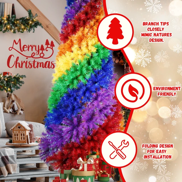 Alt view image 3 of 7 - 5 ft Rainbow Spiral Christmas Tree, 942tips Colorful PVC Artificial Holiday Tree with Unique Spiral Design Full
