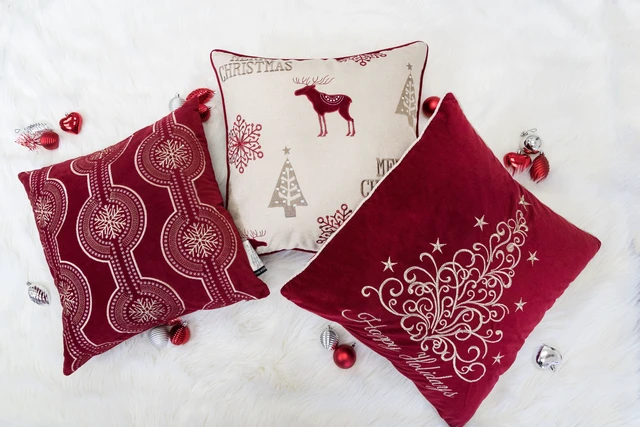 Alt view image 2 of 7 - Happy Holidays Embroidered Velvet Throw Pillow 20 Inch Christmas Accent Cushion with Detailing Set, Red
