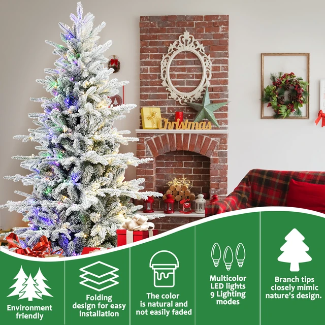 Alt view image 5 of 7 - PVC Flocked Artificial Christmas Tree, Tips and Two Color Modes LED Pre Lit Christmas Tree 49 Inch Maximum Diameter