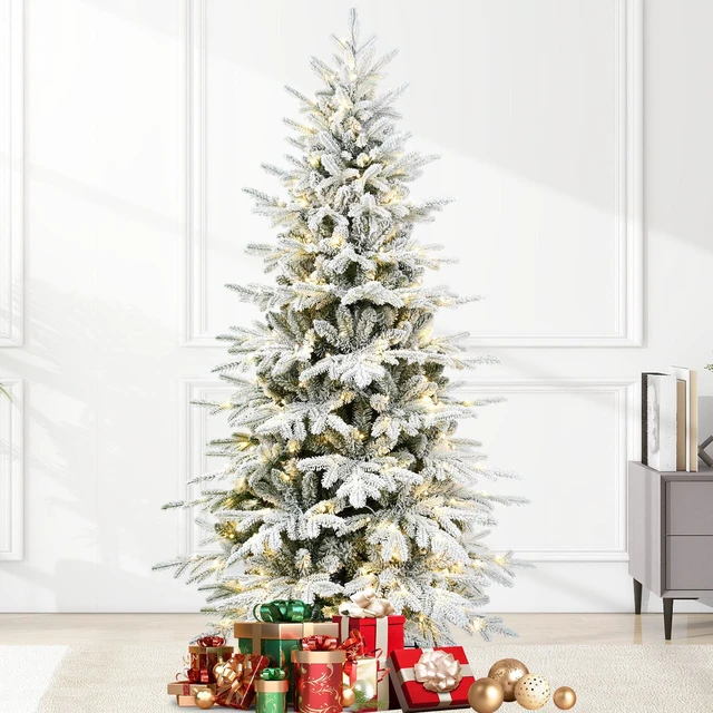 Main image of PVC Flocked Artificial Christmas Tree, Tips and Two Color Modes LED Pre Lit Christmas Tree 49 Inch Maximum Diameter
