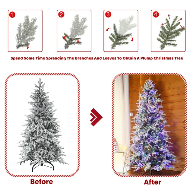 Alt view image 6 of 7 - PVC Flocked Artificial Christmas Tree, Tips and Two Color Modes LED Pre Lit Christmas Tree 49 Inch Maximum Diameter