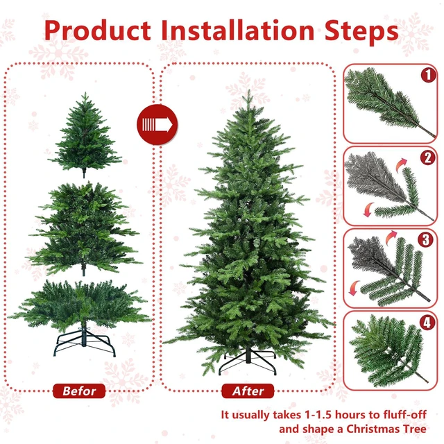 Alt view image 2 of 7 - PVC Christmas Tree with Tips Full and Lush Hinged Tree with Metal Stand, Easy Assembly Realistic Mixed Needle Design