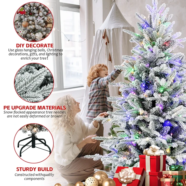 Alt view image 4 of 7 - PVC Flocked Artificial Christmas Tree, Tips and Two Color Modes LED Pre Lit Christmas Tree 49 Inch Maximum Diameter