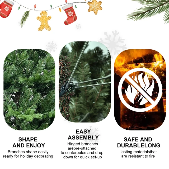 Alt view image 5 of 7 - PVC Christmas Tree with Tips Full and Lush Hinged Tree with Metal Stand, Easy Assembly Realistic Mixed Needle Design
