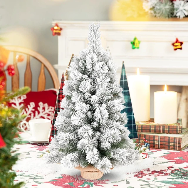 Alt view image 7 of 7 - 2 ft Flocked and PVC Artificial Christmas Tree, 68tips 16 Inch Max Diameter Burlap Base Tabletop Snowy Xmas Decor