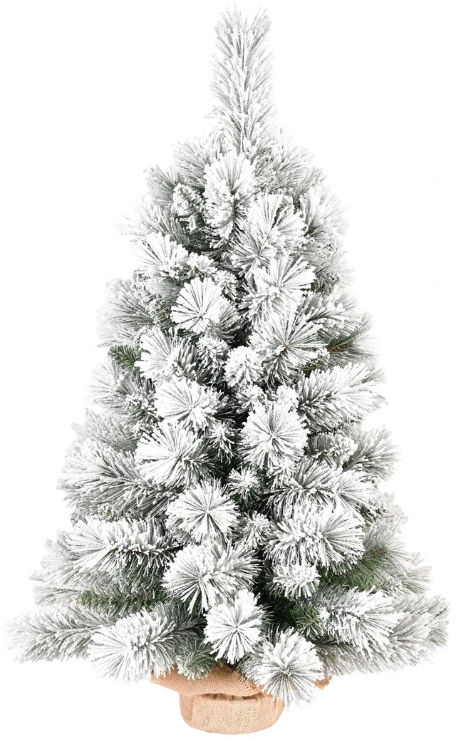 Alt view image 4 of 7 - 2 ft Flocked and PVC Artificial Christmas Tree, 68tips 16 Inch Max Diameter Burlap Base Tabletop Snowy Xmas Decor