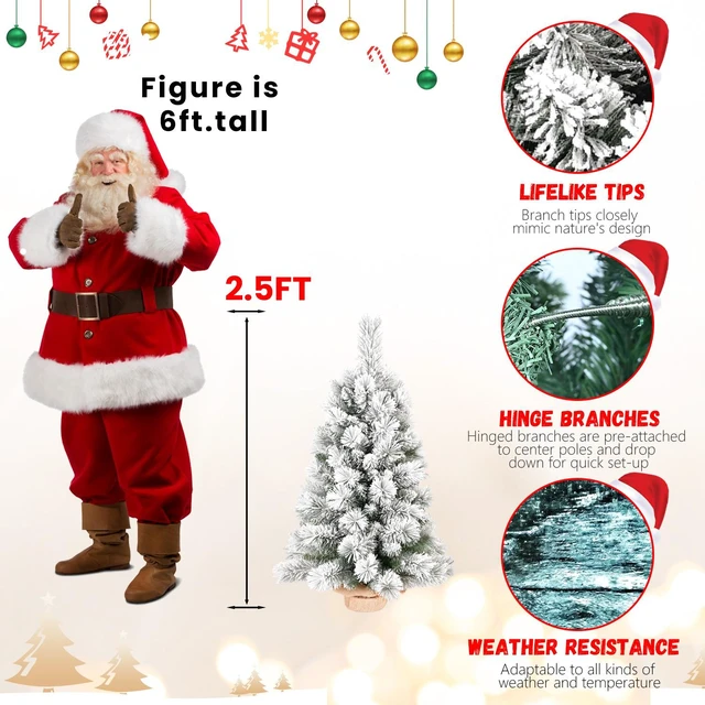 Alt view image 2 of 7 - 2 ft Flocked and PVC Artificial Christmas Tree, 68tips 16 Inch Max Diameter Burlap Base Tabletop Snowy Xmas Decor