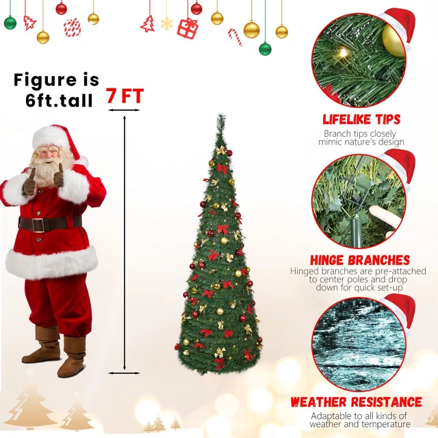 Alt view image 4 of 7 - Pop Christmas Tree, Pre Decorated Artificial Tree with Pre Strung Lights and Ball Ornaments and Bows 28 in Max Diameter