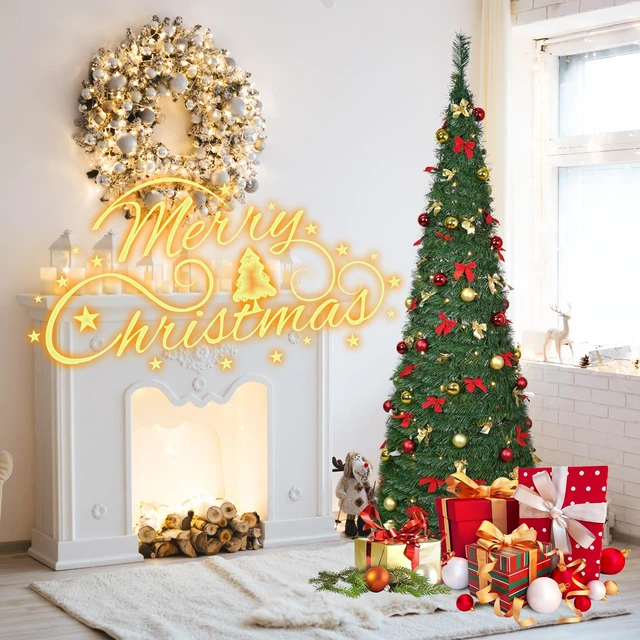 Alt view image 7 of 7 - Pop Christmas Tree, Pre Decorated Artificial Tree with Pre Strung Lights and Ball Ornaments and Bows 28 in Max Diameter