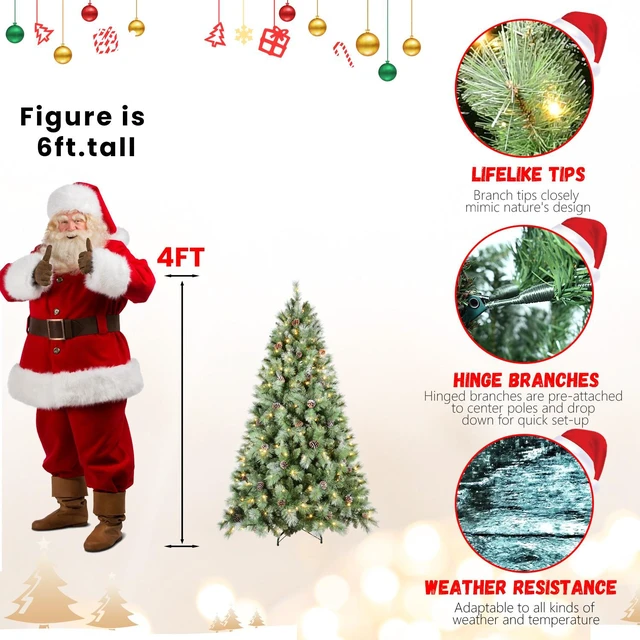 Alt view image 7 of 7 - Christmas Tree with LED Lights PVC and Hard Needle Tips, Cones Hinged Branch Design Metal Stand Full Realistic Holiday