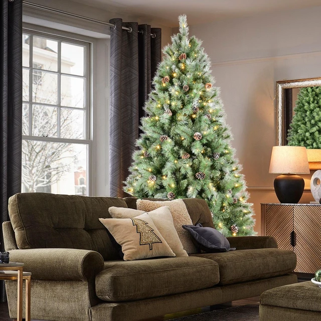 Alt view image 2 of 7 - Christmas Tree with LED Lights PVC and Hard Needle Tips, Cones Hinged Branch Design Metal Stand Full Realistic Holiday