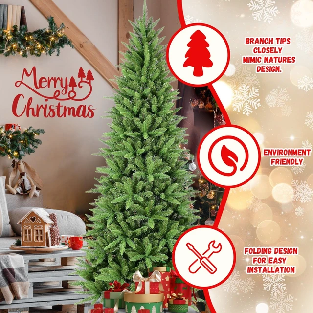 Alt view image 6 of 7 - Slim Christmas Tree Tips, PVC Branches Hinged Design for Easy Setup Stable Metal Stand for Corners and Small Spaces