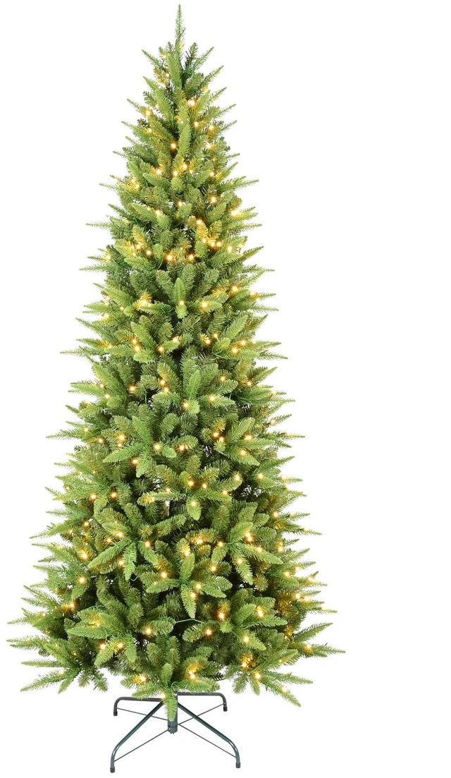 Alt view image 7 of 7 - Slim Christmas Tree with LED Lights PVC Tips, Space Saving Hinged Design Easy Setup Metal Stand Realistic Pencil Tree