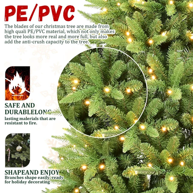 Alt view image 3 of 7 - Slim Christmas Tree with LED Lights PVC Tips, Space Saving Hinged Design Easy Setup Metal Stand Realistic Pencil Tree